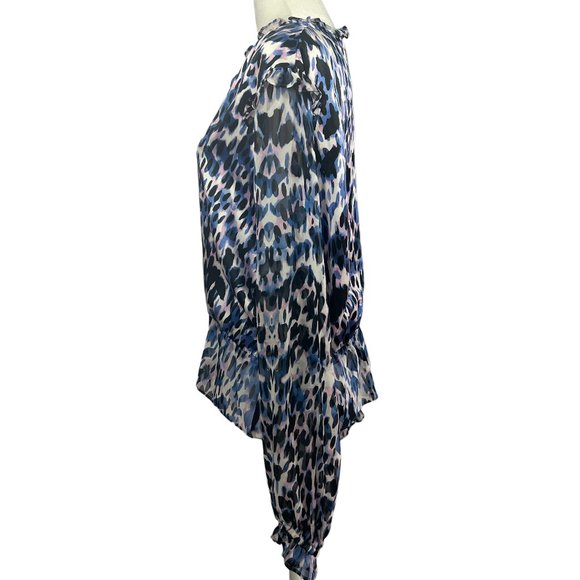 Generation Love Purple Black White Animal Print Silk Blouse Size Large - Picture 4 of 10